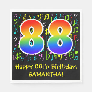 Serviette En Papier 88e anniversaire - Symboles de musique colorée, a