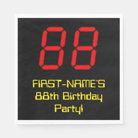 Serviette En Papier 88ème anniversaire : Rouge Digital Clock Style "88 (Devant)