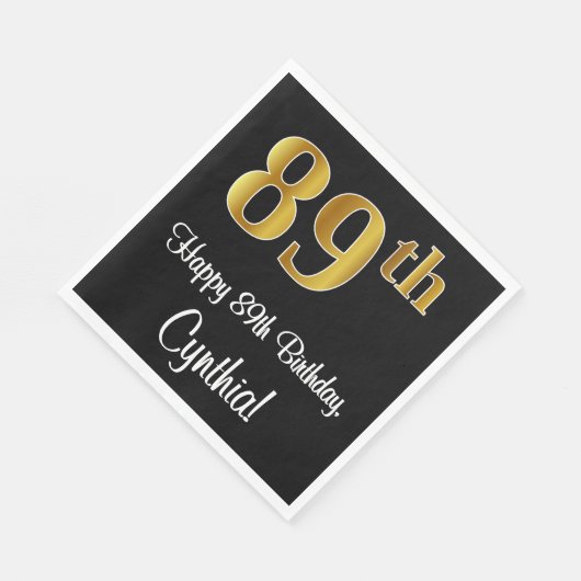 Serviette En Papier 89e anniversaire ~ Elégant Luxueux Faux Gold Look  (Coin)