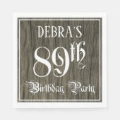 Serviette En Papier 89th Birthday Party — Fancy Script, Faux Wood Look (Devant)