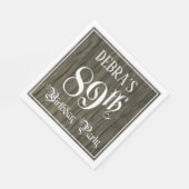 Serviette En Papier 89th Birthday Party — Fancy Script, Faux Wood Look (Coin)