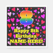Serviette En Papier 8e anniversaire : Amour Hearts Motif, Arc-en-ciel (Devant)