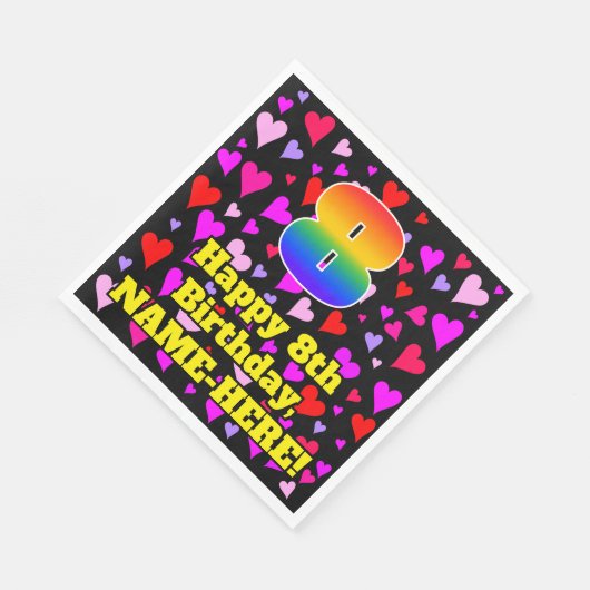 Serviette En Papier 8e anniversaire : Amour Hearts Motif, Arc-en-ciel (Coin)