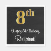 Serviette En Papier 8e anniversaire ~ Elégant luxe Faux Gold Look # (Devant)