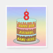 Serviette En Papier 8e anniversaire : Fun Cake and Candle + Nom person (Devant)