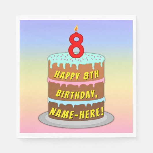 Serviette En Papier 8e anniversaire : Fun Cake and Candle + Nom person (Devant)