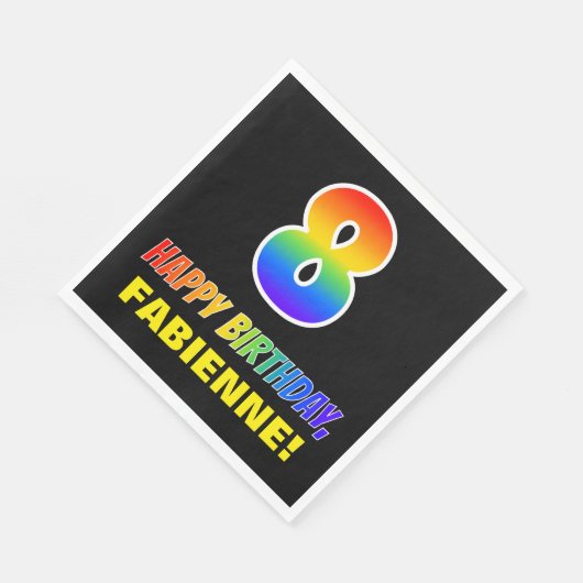 Serviette En Papier 8e anniversaire : Gras, Amusant, Simple, Arc-en-ci (Coin)