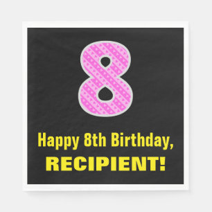 Serviette En Papier 8e anniversaire : Pink Stripes and Hearts "8" + No