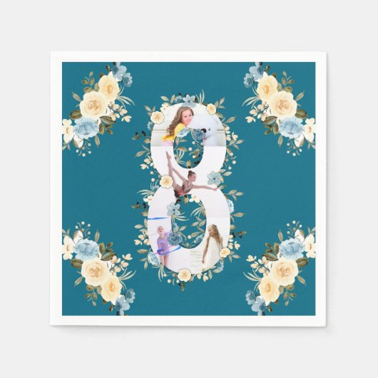 Serviette En Papier 8e anniversaire Turquoise photo Collage Blue Jello (Devant)
