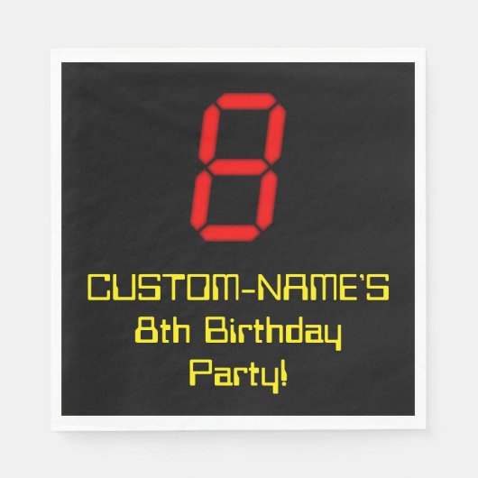 Serviette En Papier 8ème anniversaire : Rouge Digital Horloge Style "8 (Devant)