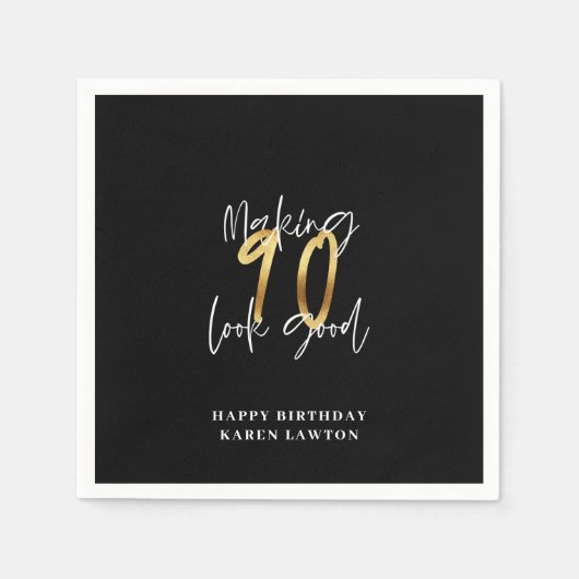 Serviette En Papier 90 ans en or (Devant)