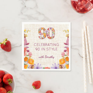 Serviette En Papier 90 Ans Fleurs Florales Fleurs Sauvages 90e Anniver