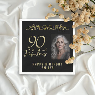 Serviette En Papier 90 et fabuleux ornement d'or 90e anniversaire Phot