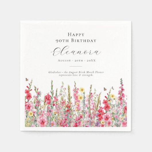 Serviette En Papier 90e anniversaire août Mois de naissance Fleur Glad (Devant)