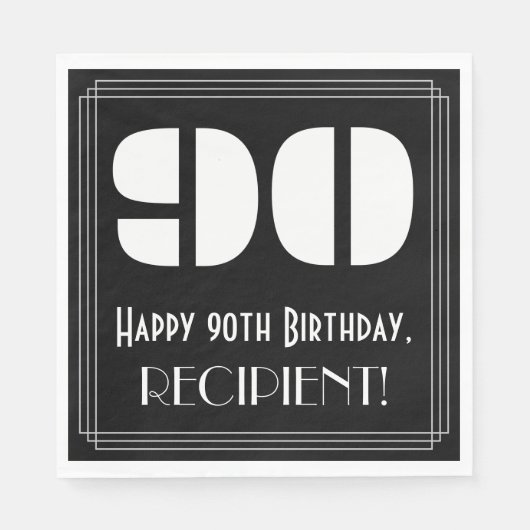 Serviette En Papier 90e anniversaire : Art Déco Inspiré Look "90" + No (Devant)