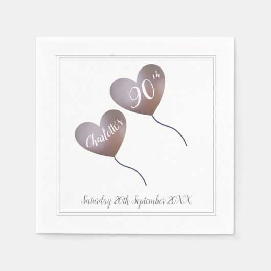 Serviette En Papier 90e anniversaire ballon de coeur rose (Devant)