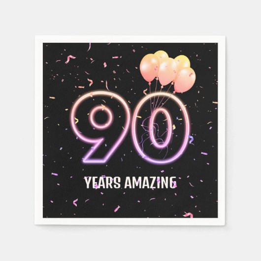 Serviette En Papier 90e anniversaire Balloons et Confetti (Devant)