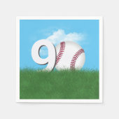 Serviette En Papier 90e Anniversaire Baseball En Herbe Verte (Devant)