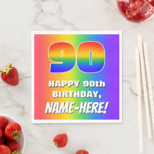 Serviette En Papier 90e anniversaire : coloré, amusant Motif arc-en-ci