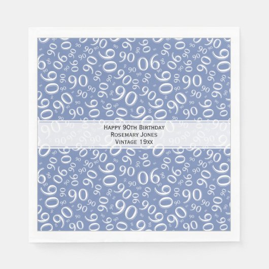 Serviette En Papier 90e anniversaire Cool Numéro Motif Bleu/Blanc (Devant)