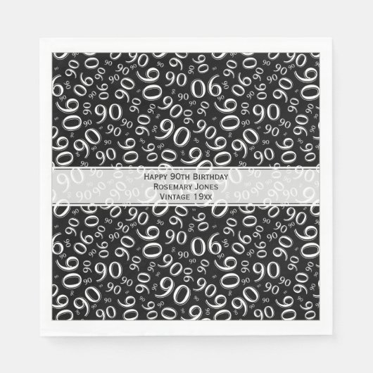 Serviette En Papier 90e anniversaire Cool Numéro Motif noir/blanc (Devant)