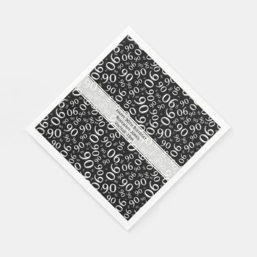 Serviette En Papier 90e anniversaire Cool Numéro Motif noir/blanc (Coin)