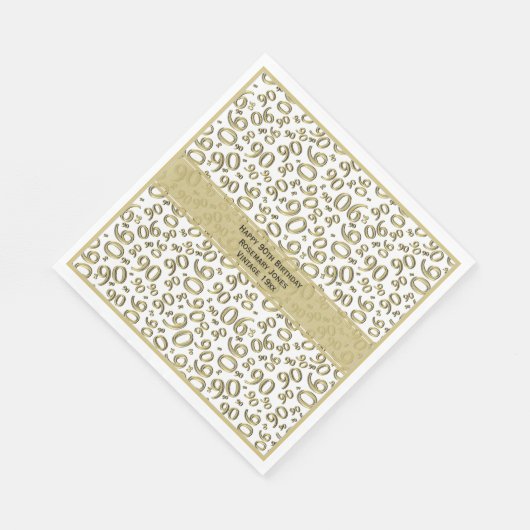 Serviette En Papier 90e anniversaire Cool numéro Motif or/blanc (Coin)