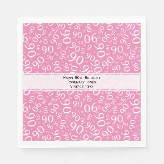 Serviette En Papier 90e anniversaire Cool Numéro Motif rose/blanc (Devant)