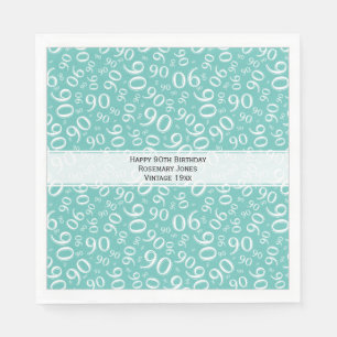 Serviette En Papier 90e anniversaire Cool Numéro Motif Turquoise/blanc