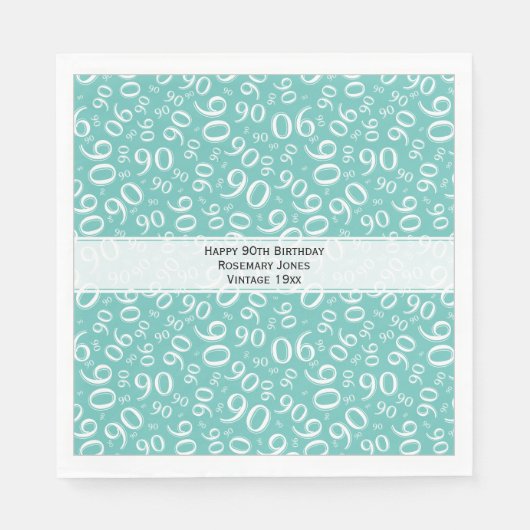 Serviette En Papier 90e anniversaire Cool Numéro Motif Turquoise/blanc (Devant)