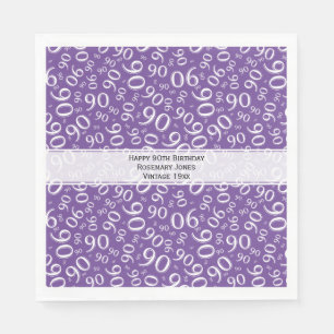 Serviette En Papier 90e anniversaire Cool numéro Motif violet/blanc