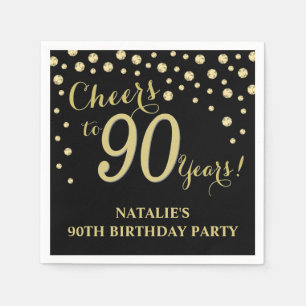 Serviette En Papier 90e anniversaire de mariage Diamant noir et or Nap