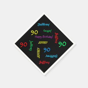 Serviette En Papier 90e Anniversaire des noms répétitifs Papier noir