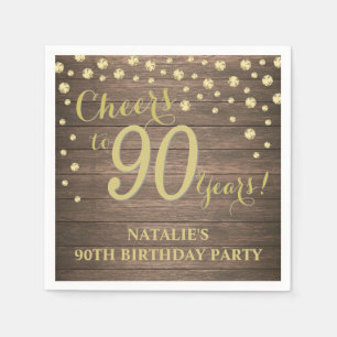 Serviette En Papier 90e anniversaire du Rustic Wood and Gold Diamond