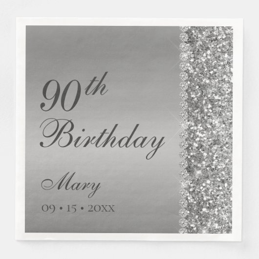 Serviette En Papier 90e anniversaire élégant en argent (Devant)