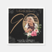 Serviette En Papier 90e anniversaire Elégant Floral Black Gold personn (Devant)