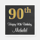 Serviette En Papier 90e anniversaire ~ Elégant Luxueux Faux Gold Look  (Devant)