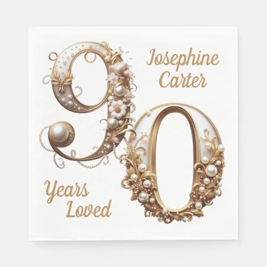Serviette En Papier 90e anniversaire Elegant Party (Devant)