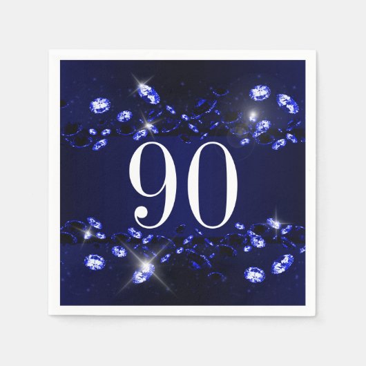 Serviette En Papier 90e anniversaire femme bleu noir brillant Diamant (Devant)