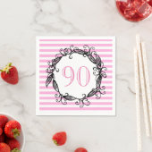Serviette En Papier 90e anniversaire femme rose blanc noir Tourbillonn (En situation)