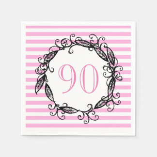 Serviette En Papier 90e anniversaire femme rose blanc noir Tourbillonn