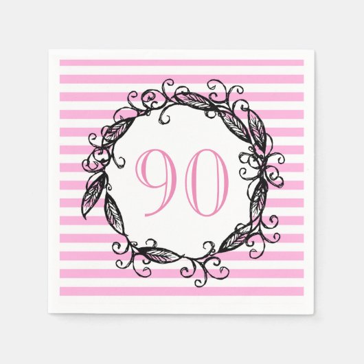 Serviette En Papier 90e anniversaire femme rose blanc noir Tourbillonn (Devant)