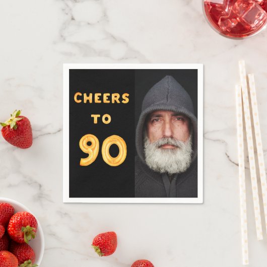 Serviette En Papier 90e anniversaire fête noir or acclamer photo (En situation)