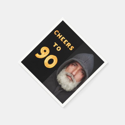 Serviette En Papier 90e anniversaire fête noir or acclamer photo (Coin)