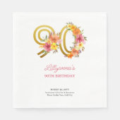 Serviette En Papier 90e anniversaire fête Plutôt Floral Gold Numéro 90 (Devant)