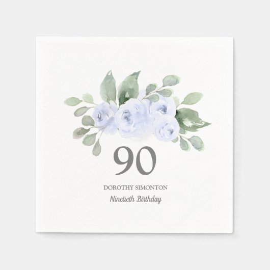Serviette En Papier 90e anniversaire fête Rose bleu Eucalyptus (Devant)