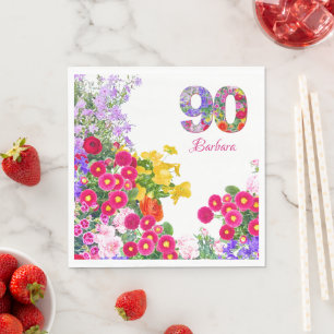 Serviette En Papier 90e anniversaire Fleurs florales Moderne 90 ans