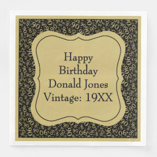Serviette En Papier 90e anniversaire Gold/Noir Motif numéro de support