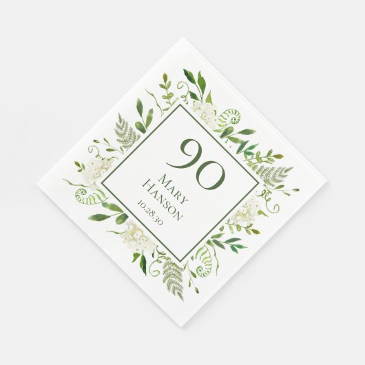 Serviette En Papier 90e anniversaire Hydrangée blanche (Coin)