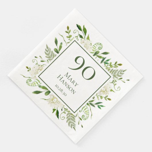 Serviette En Papier 90e anniversaire Hydrangée blanche (Coin)